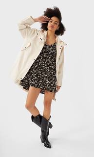 Stradivarius Базовая Парка С Капюшоном Женская Коллекция Ванильный S