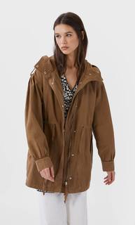 Stradivarius Парка Со Сборкой На Рукавах Женская Коллекция Цвет Светлой Верблюжьей Шерсти S