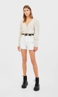 Stradivarius Шорты Mom Fit С Разрывами Женская Коллекция Белый 40