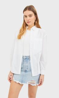 Stradivarius Рубашка Оверсайз Из Поплина Женская Коллекция Белый L
