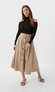Stradivarius Юбка Миди С Пуговицами Женская Коллекция Бежевый 36