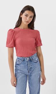 Stradivarius Топ Из Жатой Ткани Женская Коллекция Цвет Розового Макияжа M