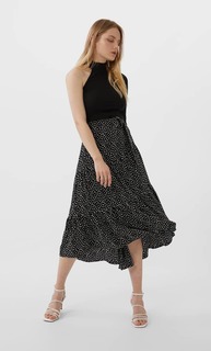 Stradivarius Юбка В Горошек, Асимметричного Кроя Женская Коллекция Черный 36