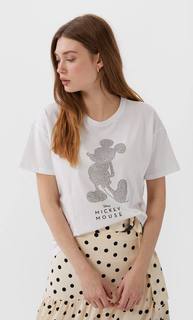 Stradivarius Футболка С Лицензионным Принтом «Микки Маус» Женская Коллекция Белый M