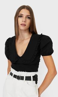 Stradivarius Топ Из Поплина С Воротником Женская Коллекция Черный S