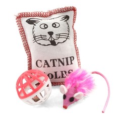 Набор игрушек для кошек Triol мяч-погремушка 4 см, тканевая мышь 5 см, подушка 7х9 см