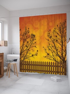 Штора для ванной JoyArty «Закат в саду» из ткани, 180х200 см с крючками