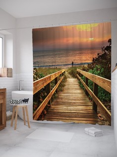 Штора для ванной JoyArty «Морские тропы» из ткани, 180х200 см с крючками