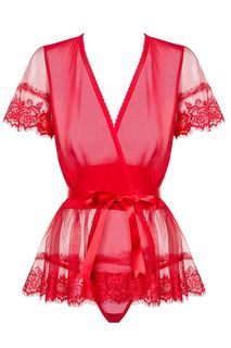 Востихительный пеньюар с атласными лентами, красный, L-XL, Obsessive