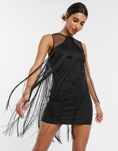 Черное платье мини с бахромой ASOS DESIGN-Черный