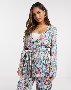 Мягкий атласный пиджак с цветочным принтом ASOS DESIGN-Мульти