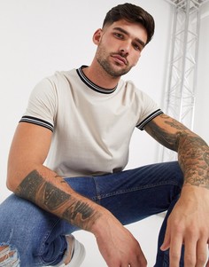 Светлая футболка из органического хлопка с контрастной отделкой ASOS DESIGN-Серый