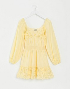 Желтое платье мини с вышивкой ришелье ASOS DESIGN-Желтый