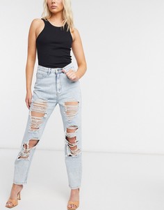 Рваные голубые джинсы в винтажном стиле Missguided-Синий