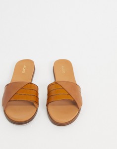 Кожаные шлепанцы коньячного цвета ALDO-Светло-коричневый