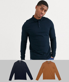 Набор из 2 поло с длинными рукавами из органического хлопка ASOS DESIGN-Мульти