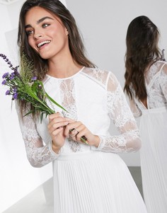 Свадебное платье макси с длинными рукавами плиссированной юбкой ASOS EDITION-Белый