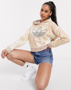 Короткий худи бежевого цвета с принтом тай-дай adidas Originals-Мульти