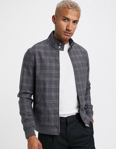 Темно-серая куртка Харрингтон в клетку ASOS DESIGN-Серый