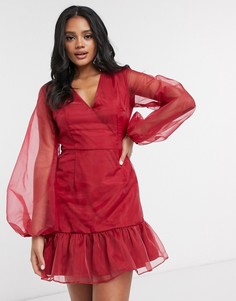 Красное платье из органзы с пышными рукавами Missguided-Красный