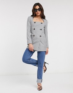 Длинный пиджак в клеточку с квадратным вырезом ASOS DESIGN-Мульти