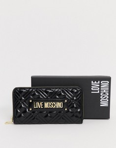 Черный стеганый кошелек на молнии Love Moschino