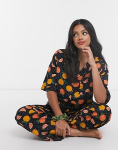 Рубашка от пижамы из 100% модала с принтом апельсинов ASOS DESIGN-Черный
