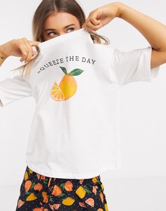 Трикотажная футболка для сна от комплекта с принтом ASOS DESIGN-Белый