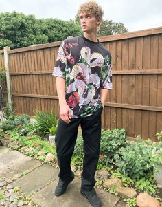 Длинная oversized-футболка с принтом дракона ASOS DESIGN-Черный