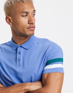 Голубая футболка-поло из органического хлопка с контрастными рукавами ASOS DESIGN-Синий