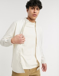 Светло-бежевая рубашка из органического хлопка с воротом на пуговице Selected Homme-Белый