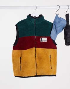 Плюшевый жилет колор блок с нашивкой логотипа ASOS DESIGN-Мульти