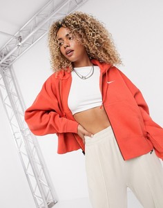 Худи в стиле oversized на молнии с логотипом-галочкой Nike-Красный