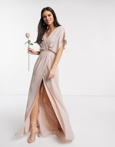 Розовое платье макси с короткими рукавами и пуговицами сзади ASOS DESIGN Bridesmaid-Розовый