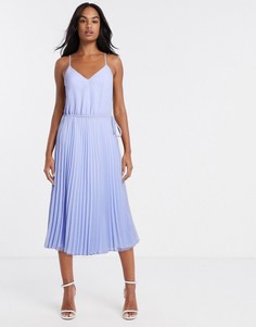 Голубое платье миди на бретельках с плиссировкой ASOS DESIGN-Синий