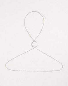Серебристая цепочка для тела со вставкой в форме полумесяца из стразов ASOS DESIGN-Серебряный