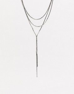 Серебристое многорядное ожерелье из цепочек "в елочку" ASOS DESIGN-Серебряный