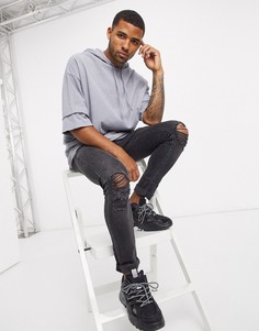Серая oversized-футболка с капюшоном ASOS DESIGN-Серый