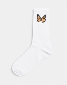 Белые высокие носки с вышитой бабочкой ASOS DESIGN-Белый