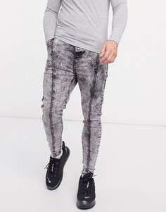 Серые джинсы заниженного кроя с эффектом кислотной стирки Siksilk-Серый