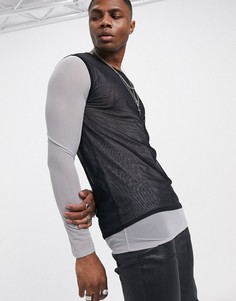 Лонгслив скинни с сетчатой отделкой и вставкой-майкой ASOS DESIGN-Черный
