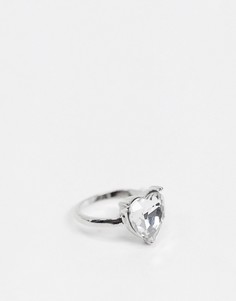 Серебристое кольцо с кристаллом-сердцем ASOS DESIGN-Серебряный