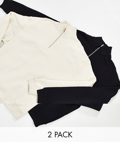 Набор из 2 свитшотов бежевого и черного цвета в стиле oversized с воротом на молнии ASOS DESIGN-Мульти