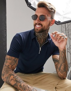 Темно-синее обтягивающее поло в рубчик ASOS DESIGN-Темно-синий
