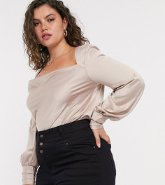 Розово-лиловый топ с длинными рукавами и свободным воротом ASOS DESIGN Curve-Фиолетовый