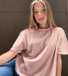Бежевая футболка в стиле oversized с декоративными швами ASOS DESIGN Petite-Розовый