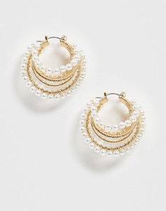 Золотистые серьги-кольца с искусственным жемчугом ASOS DESIGN-Золотой