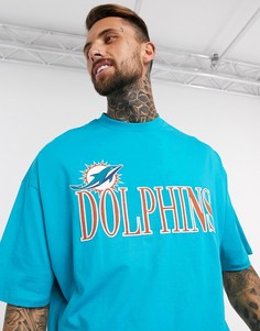 Сине-зеленая oversized-футболка с вышивкой "Dolphins" ASOS DESIGN NFL-Зеленый