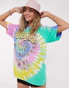 Футболка в стиле oversized с принтом тай-дай и мелким рисунком Vintage Supply-Мульти