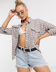 Клетчатая рубашка в стиле oversized коричневого цвета Heartbreak-Коричневый